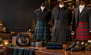 Black Friday kilt shopping guide featuring tartan, utility and formal kilts with Highland accessories