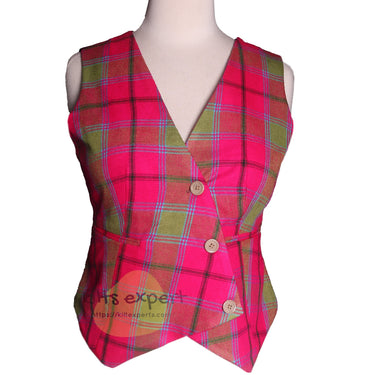 Asymmetrical Linen Vest, Buttoned Waistcoat for Women | Connaught Irish Tartan | Also Available in Multiple Tartans - Kilt Experts