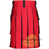 Black Hybrid Kilt with Red Pleats & Cross Design – Utility Kilt with Detachable Pockets - Kilt Experts