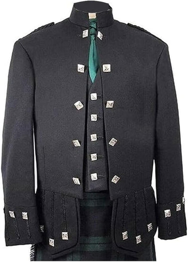 Black Scottish Sheriffmuir Doublet Kilt Barathea Wool Jacket with Vest - Kilt Experts