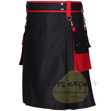 EU Stock - Black & Red Fashionable Utility Kilts For Men - 24 Inches Length - Kilt Experts