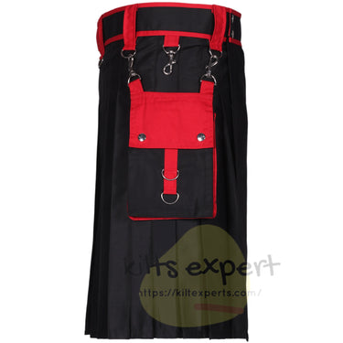 EU Stock - Black & Red Fashionable Utility Kilts For Men - 24 Inches Length - Kilt Experts
