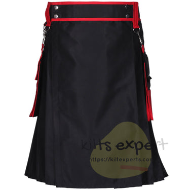 EU Stock - Black & Red Fashionable Utility Kilts For Men - 24 Inches Length - Kilt Experts