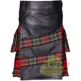 Men's Genuine Cowhide Leather Hybrid Kilt with 2 Large Cargo Pockets - Kilt Experts