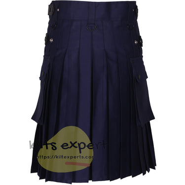 Navy Blue Leather Straps Utility Kilt Outfit - Complete 7 - Piece Set for Active Men - Kilt Experts