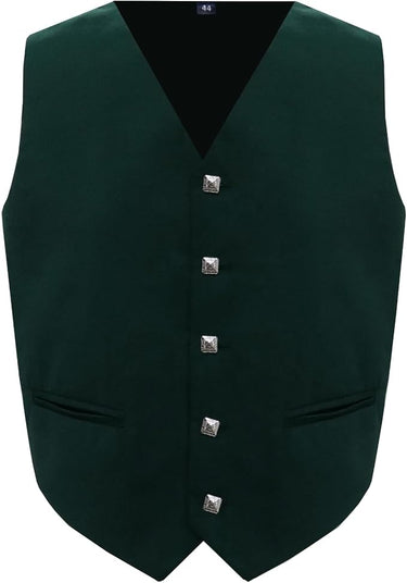 Scottish Dark Green Argyll Kilt Jacket With Vest 15 Oz Finest Barathea Wool Fabric With Vest Gauntlet Style Cuffs - Kilt Experts