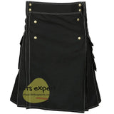 Black 4 Button Stylish Kilt With White Thread Kilt Experts
