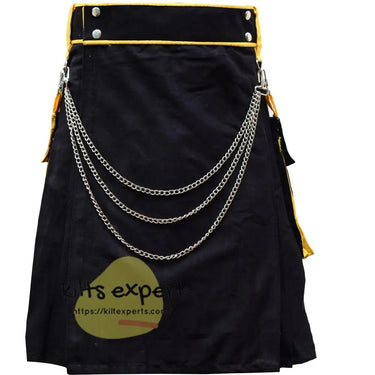 Black And Yellow Two Tone Fashionable Utility Kilt With Chain Kilt Experts