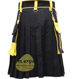 Black And Yellow Two Tone Fashionable Utility Kilt With Chain Kilt Experts