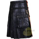 Black Fashion Leather Kilt With Red Apron And Chain Kilt Experts
