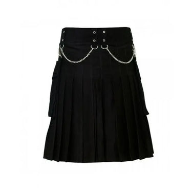 Black Fashionable Utility Kilt With Chains Kilt Experts