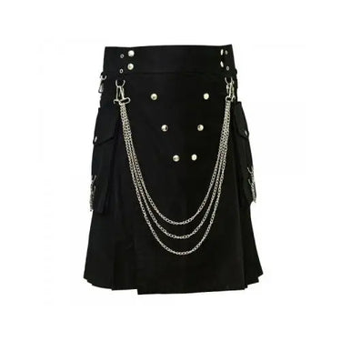 Black Fashionable Utility Kilt With Chains Kilt Experts