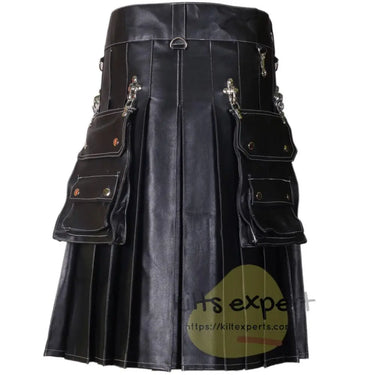 Black Genuine Cowhide Soft Leather Stud Kilt Kilt Experts