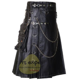 Black Genuine Cowhide Soft Leather Stud Kilt Kilt Experts