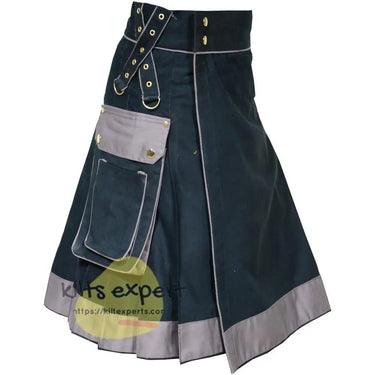 Black & Grey Utility Kilts With Two Large Pockets Kilt Experts