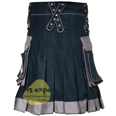 Black & Grey Utility Kilts With Two Large Pockets Kilt Experts