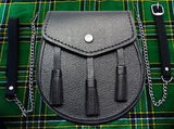 Black Leather Basic Three Teasal Sporran For Men With Chain Belt Kilt Experts