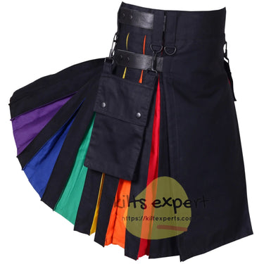 Black Leather Straps Rainbow Utility Kilt Kilt Experts