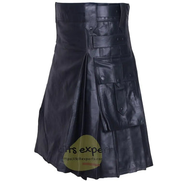 Black Modern Pure Cowhide Leather Kilts Kilt Experts