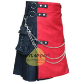 Black & Red Fashionable Kilt With Detachable Chain Kilt Experts