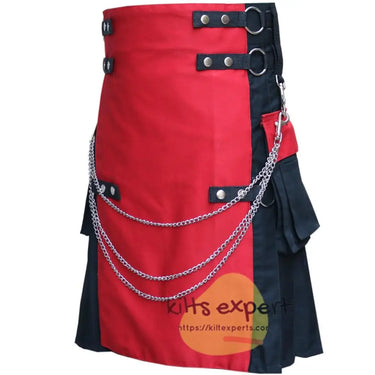 Black & Red Fashionable Kilt With Detachable Chain Kilt Experts