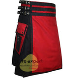 Black & Red Two Tone Stylish Utility Kilt Kilt Experts