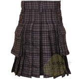Black Shadow Tartan Heavy 16OZ Leather Straps Utility Kilt - Kilt Experts