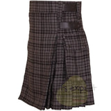 Black Shadow Tartan Heavy 16OZ Leather Straps Utility Kilt - Kilt Experts