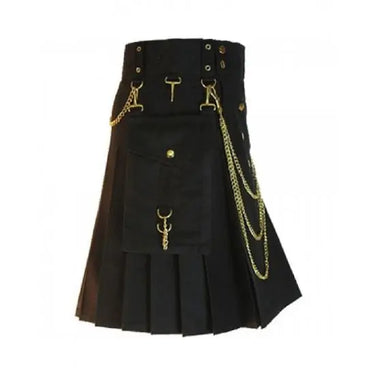 Black Utility Modern Kilt With Chains For Men Kilt Experts