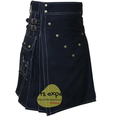 Black V Style Utility Kilt For Men Kilt Experts