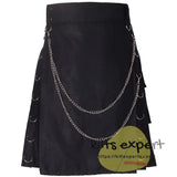 Black Wedding Hybird Kilt In Cotton/Leather - Kilt Experts