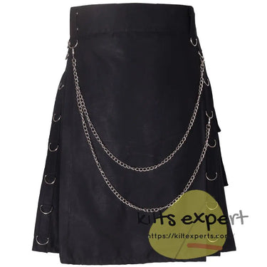 Black Wedding Hybird Kilt In Cotton/Leather - Kilt Experts
