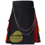 Black Wedding Rainbow Kilt With Stylish Pockets & Chain - Kilt Experts
