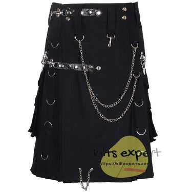 Black Wedding Stud Kilt With Detachable Pockets - Kilt Experts