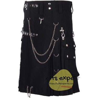 Black Wedding Stud Kilt With Detachable Pockets - Kilt Experts