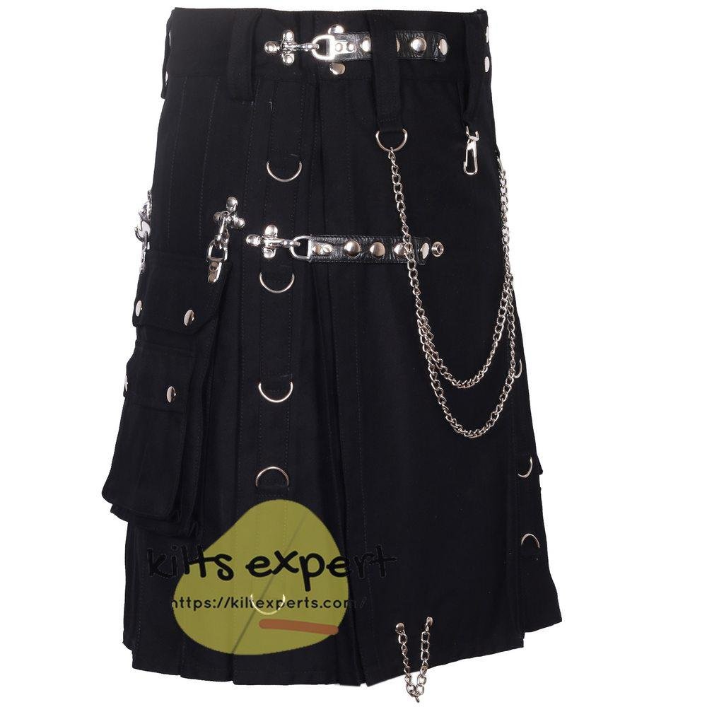 Black Wedding Stud Kilt With Detachable Pockets - Kilt Experts