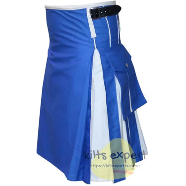 Blue & White Two Tone Tartan Style Hybird Kilt With Two Pockets Kilt Experts