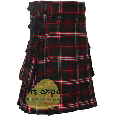 Brown Scott Tartan Leather Straps Utility Kilt (Available In Many Tartans) - Kilt Experts