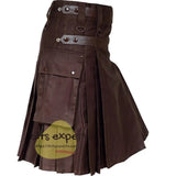 Chocolate Brown Leather Straps Utility Kilt With Brown Rivets and Brown Straps Kilt Experts