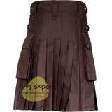 Chocolate Brown Leather Straps Utility Kilt With Brown Rivets and Brown Straps Kilt Experts