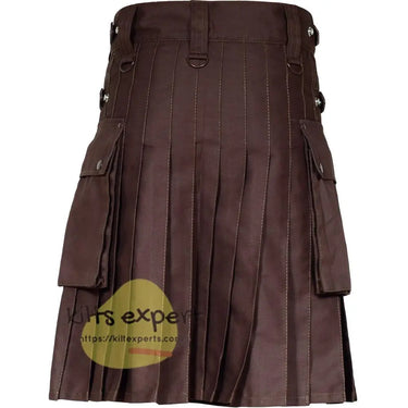Chocolate Brown Leather Straps Utility Kilt With Brown Rivets and Brown Straps Kilt Experts