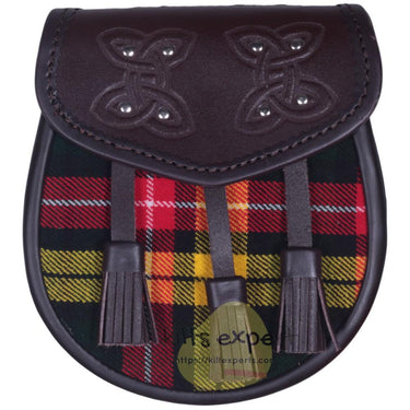 Chocorate Brown Three Teasal Leather Sporrans With Chain & Belt - Buchanan Tartan Kilt Experts