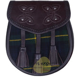 Chocorate Brown Three Teasal Leather Sporrans With Chain & Belt - Gordon Tartan Kilt Experts