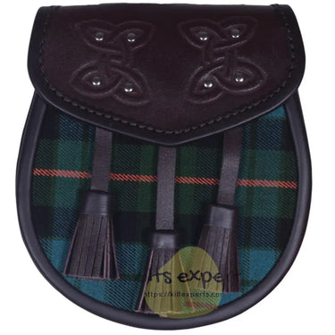 Chocorate Brown Three Teasal Leather Sporrans With Chain & Belt - Gunn Ancient Tartan Kilt Experts