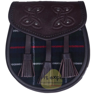 Chocorate Brown Three Teasal Leather Sporrans With Chain & Belt - Mackenzie Tartan Kilt Experts