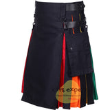 EU Buyer Only - Black Leather Straps Rainbow Utility Kilt - Kilt Experts