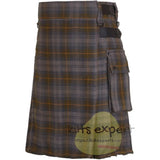 Gordon Weathered Tartan Heavy 16OZ Leather Straps Utility Kilt - Kilt Experts
