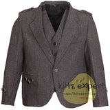 Grey Tweed Wool Argyle Kilt Jacket With 5 Button Vest - Kilt Experts