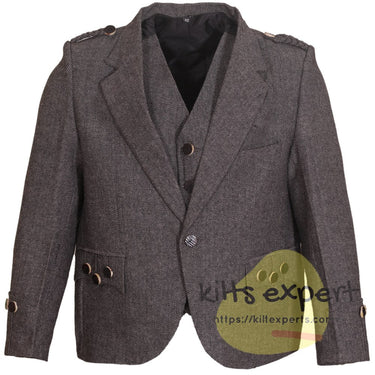 Grey Tweed Wool Argyle Kilt Jacket With 5 Button Vest - Kilt Experts