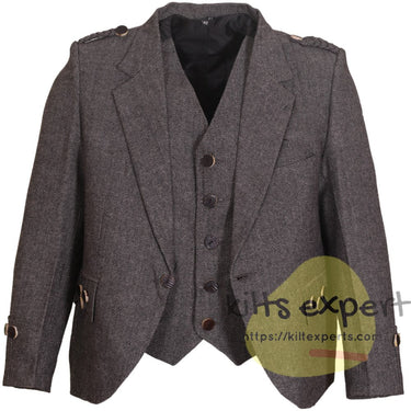 Grey Tweed Wool Argyle Kilt Jacket With 5 Button Vest - Kilt Experts